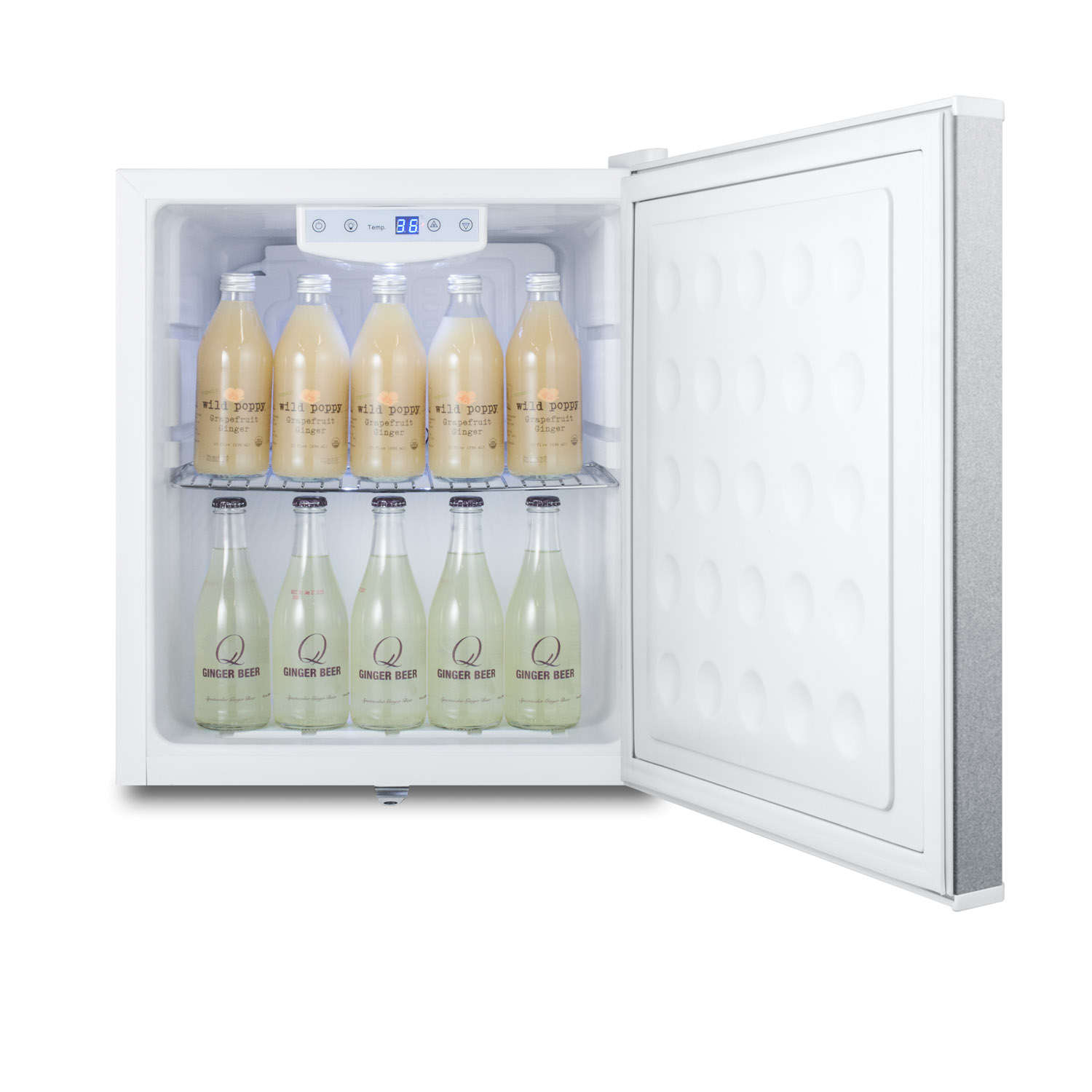 Commercial style compact all-refrigerator in white with digital thermostat
